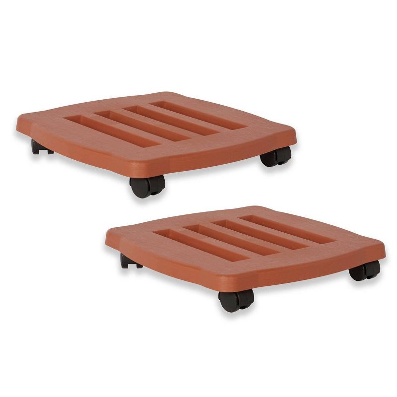 2pk 15" Square Plant Stand Dolly with Wheels and Caddy Tray Terracotta - Bloem
