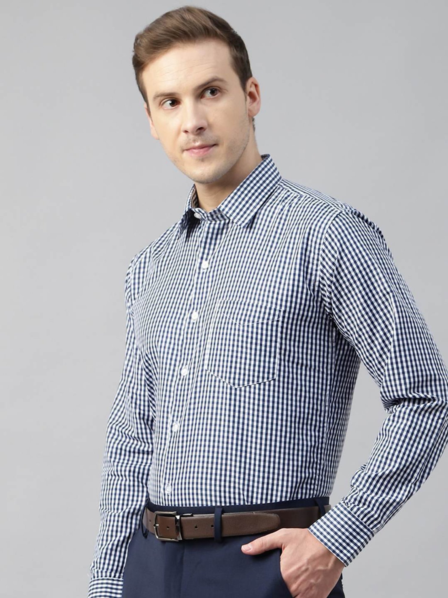 English Navy Navy Slim Fit Checks Shirt