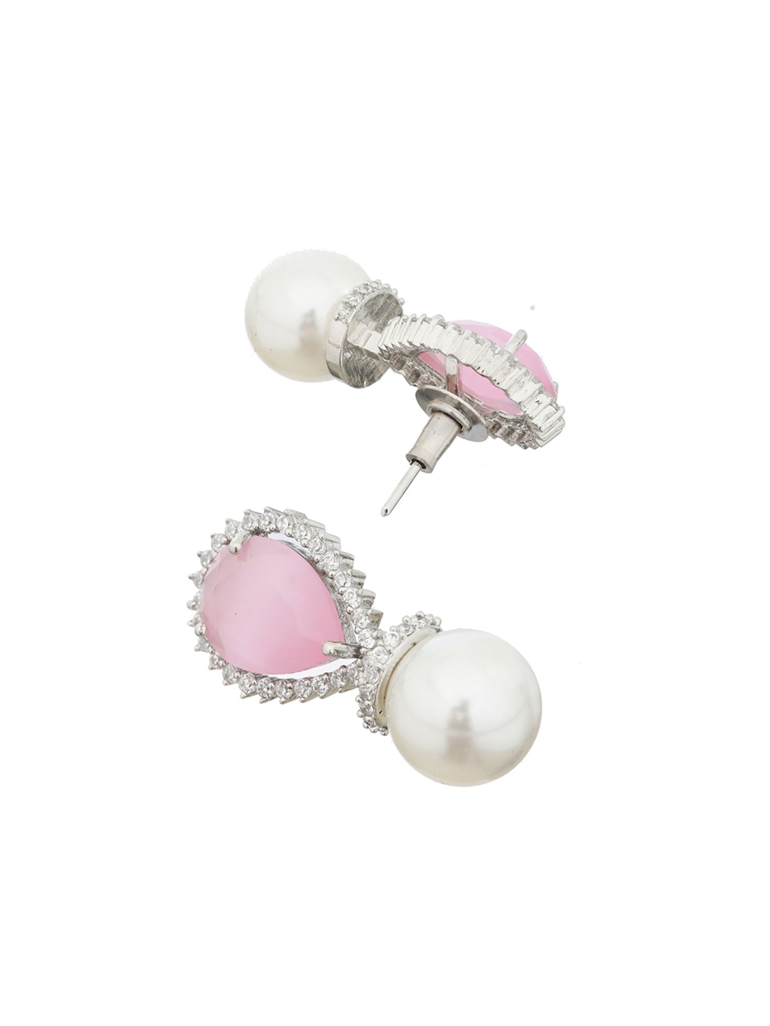 Saraf RS Jewellery White Pearl Beaded Pink AD Studded Minimal
