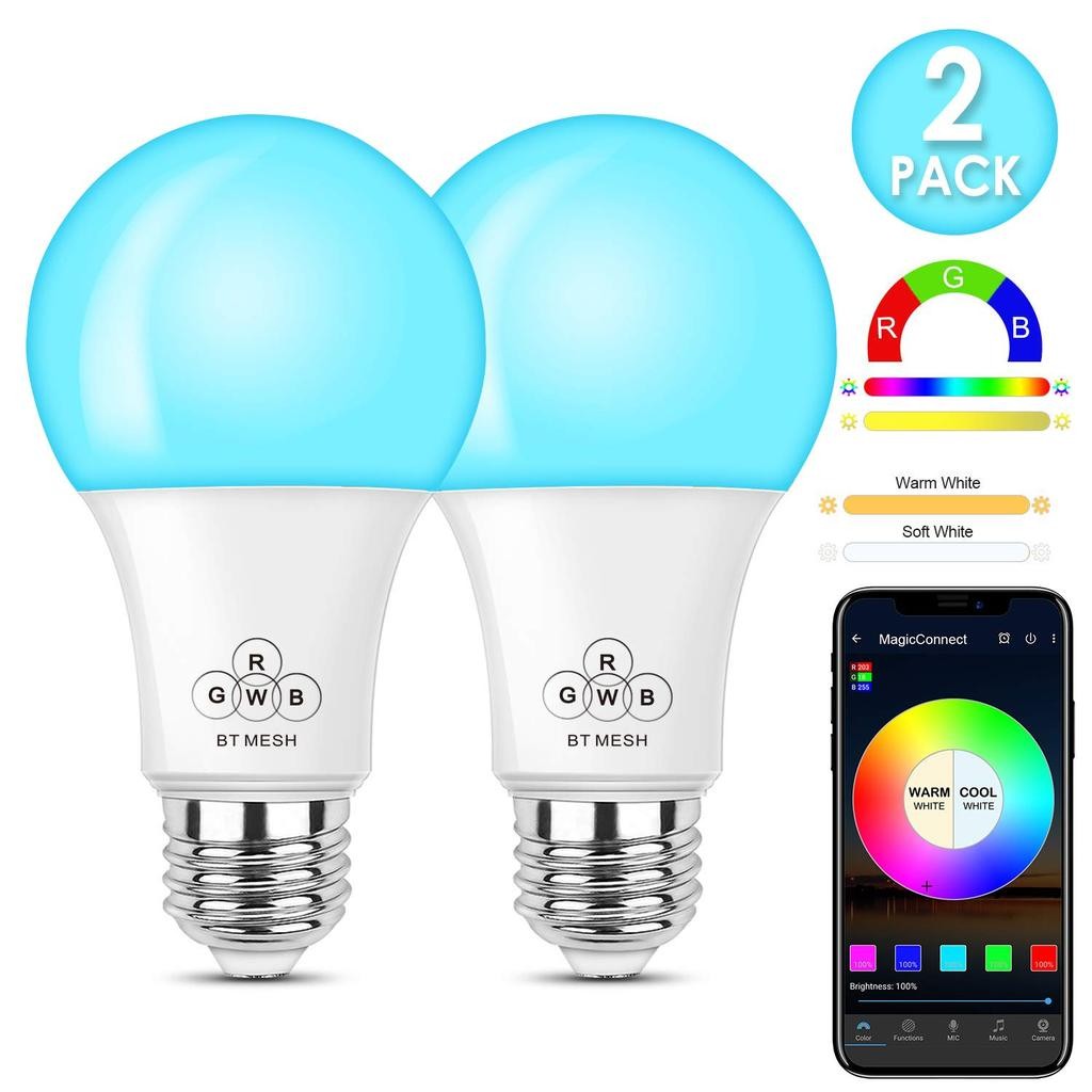 Smart Light Bulbs, Alexa Light Bulb, Smart Bulbs that Work with Alexa & Google Assistant, WiFi Light Bulbs A19 Daylight (5000K) No Hub Required, 800LM 60W Equivalent High CRI>90, 2 Pack