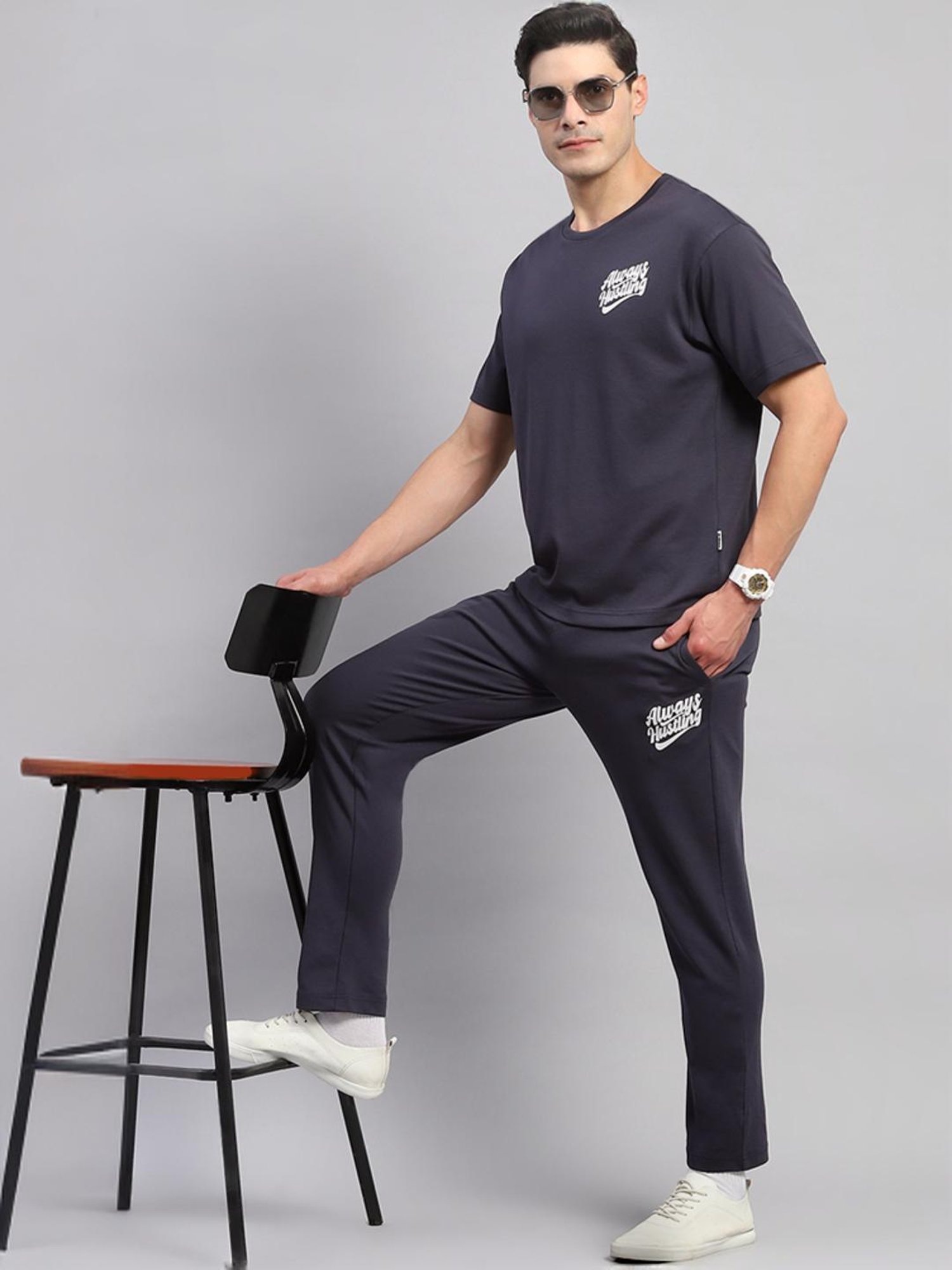 Rock.it Grey Cotton Regular Fit Printed Co-Ord Set