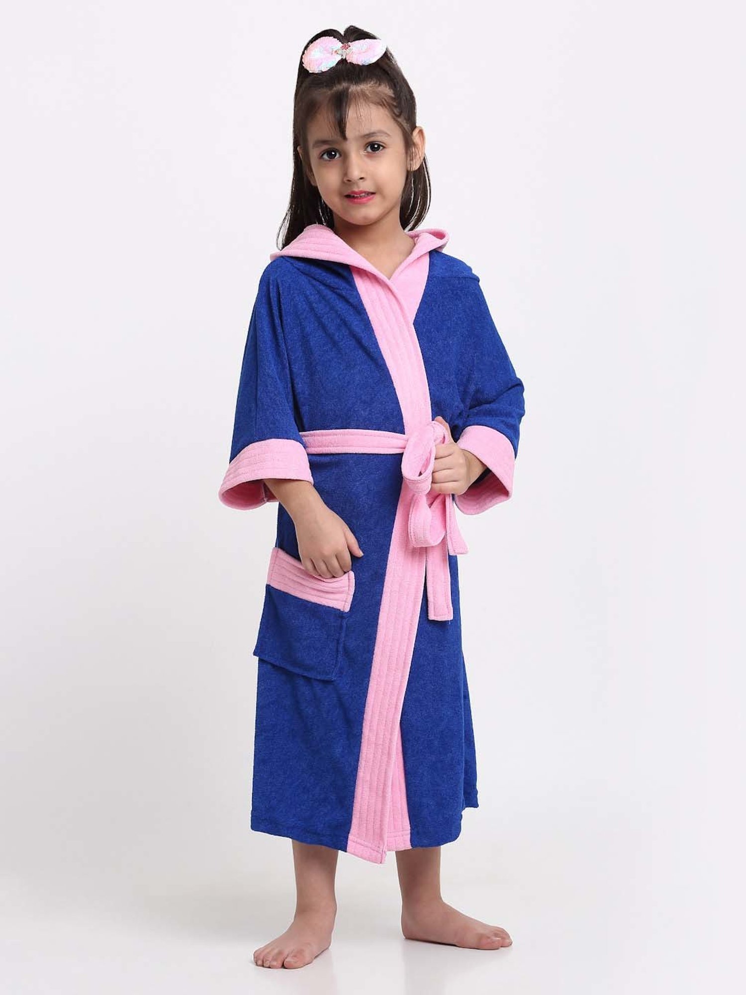 Creeva Melodious Turkish & Pink Micro Terry 225 GSM Kids Hooded Bathrobe 14-15 Years With Pocket