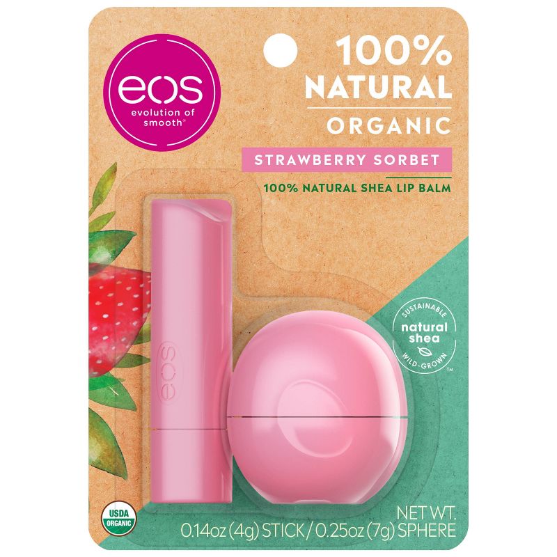 eos Natural & Organic Lip Balm Stick & Sphere - Strawberry Sorbet - 2pk/0.39oz