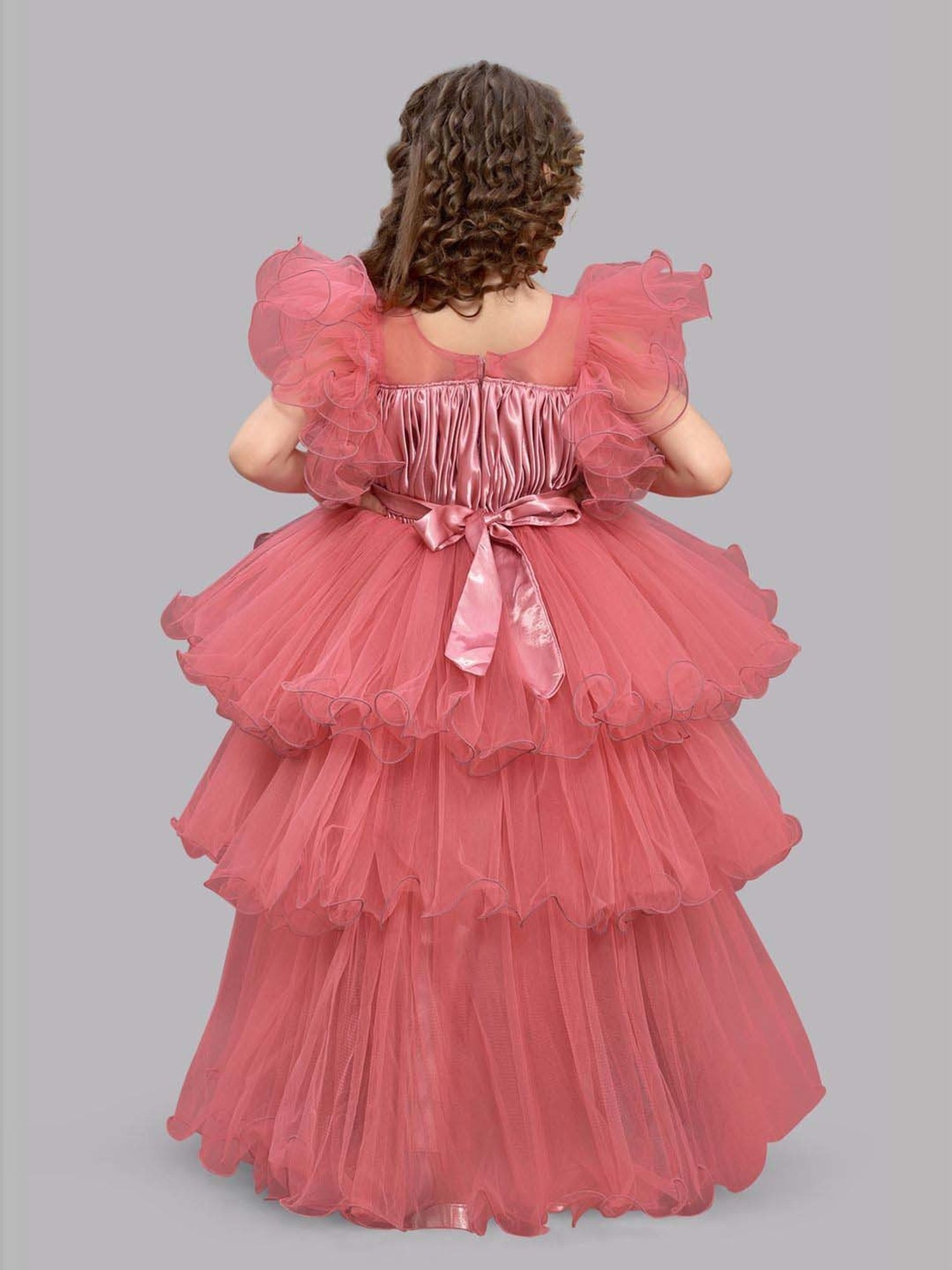 Pink Chick Kids Coral Solid Party Gowns