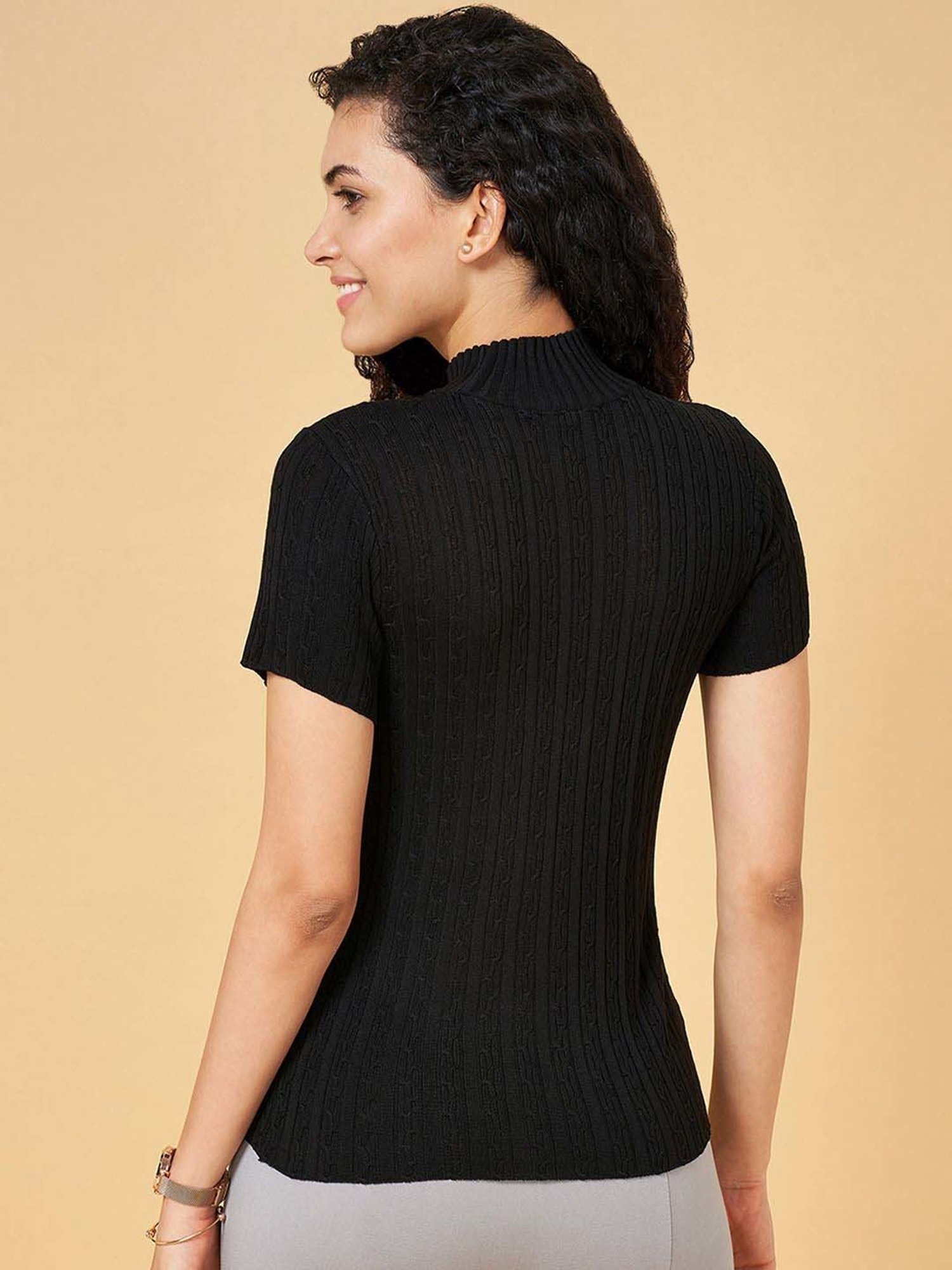 Annabelle by Pantaloons Black Self Pattern Top