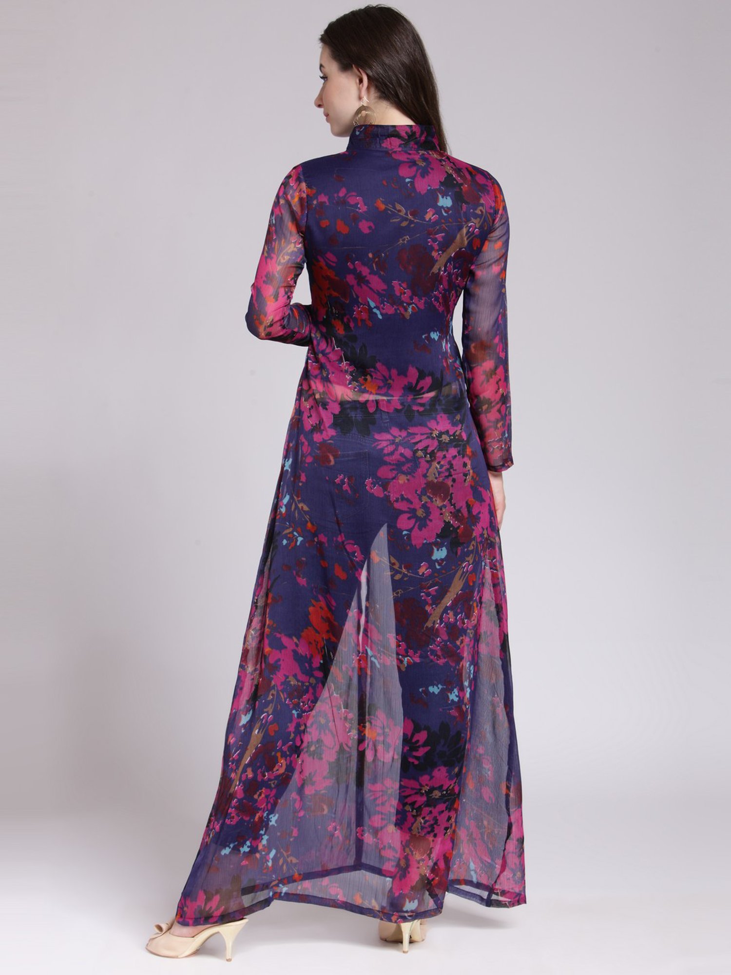 Scorpius Purple Floral Print Long Top