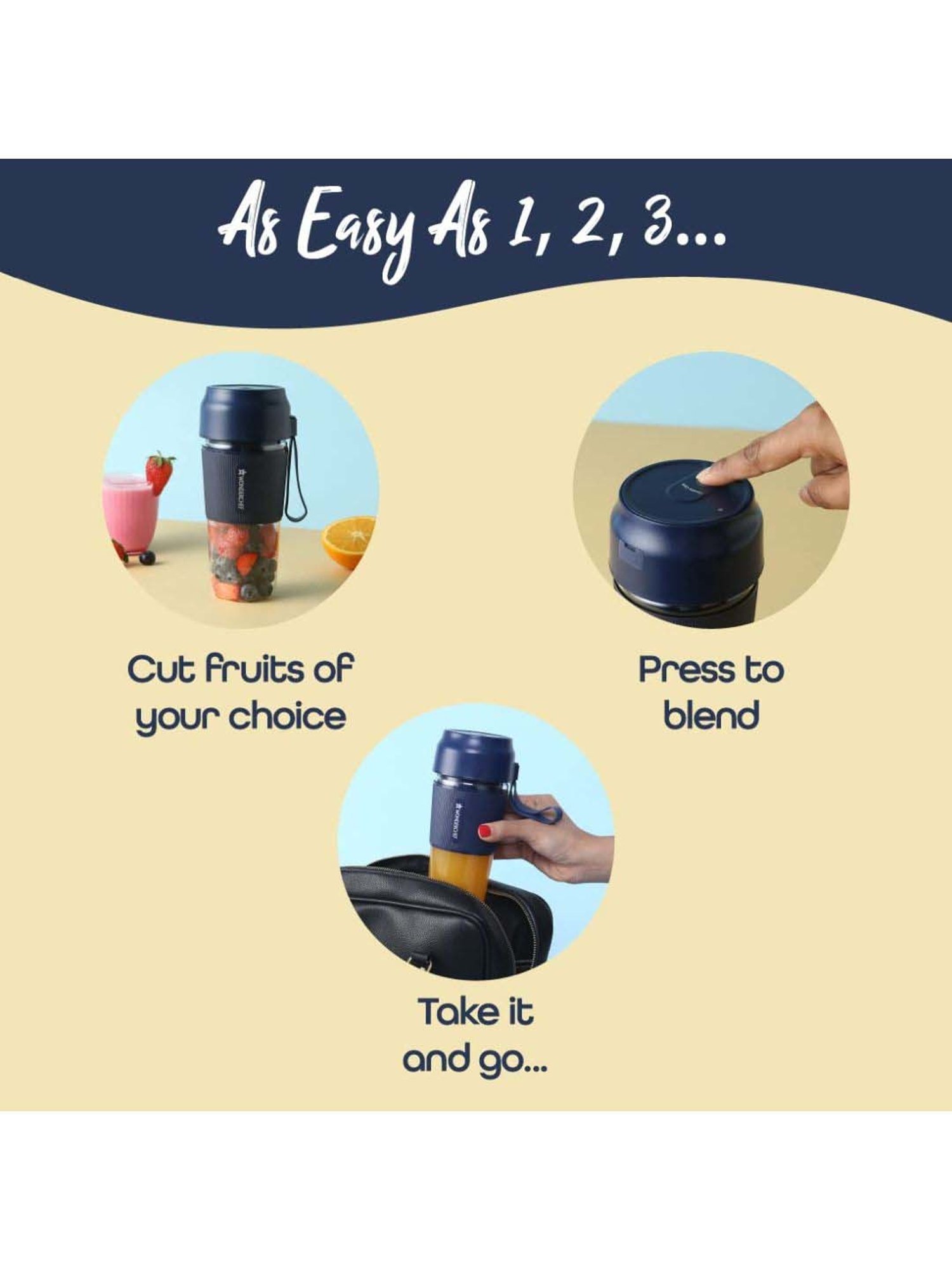 Wonderchef Plastic Nutri-Cup 300ML Portable Blender with In Built Jar & USB Charging (Blue)