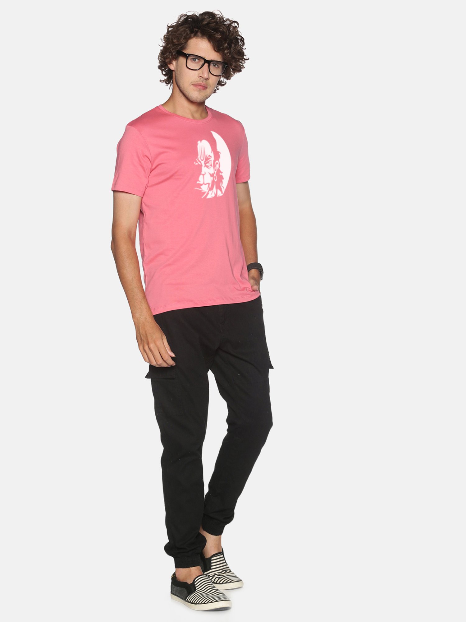 BLACK RADIO Pink Slim Fit Printed Cotton Crew T-Shirt