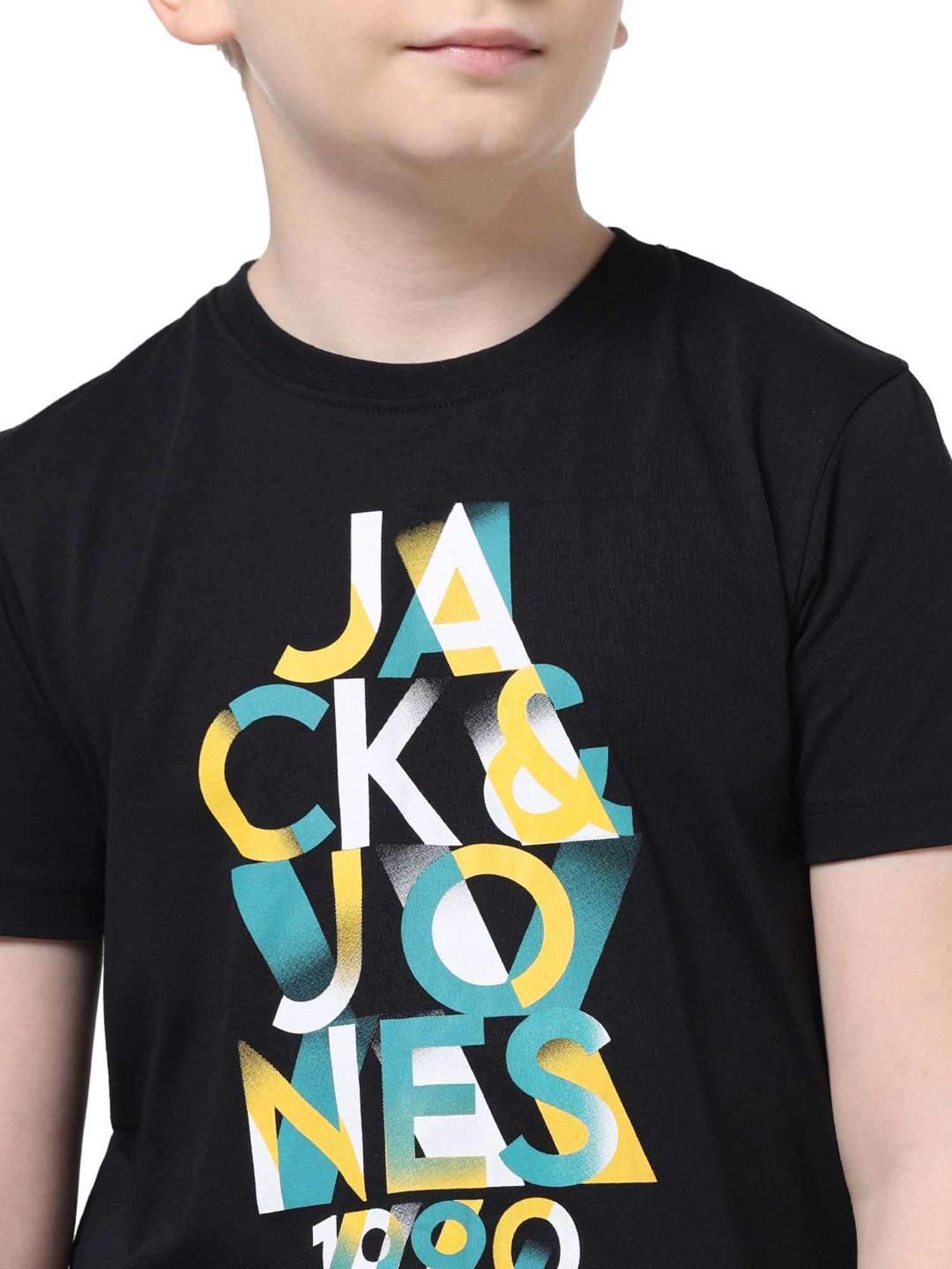 Jack & Jones Junior Boys Jet Black Cotton Printed T-Shirt