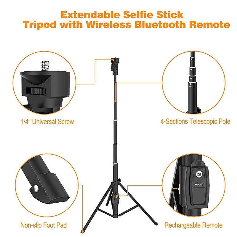 Stick Tripod, 52" Extendable Phone Camera Stick with Tripod Stand & Wireless Remote for Smart Phones, GoPro etc