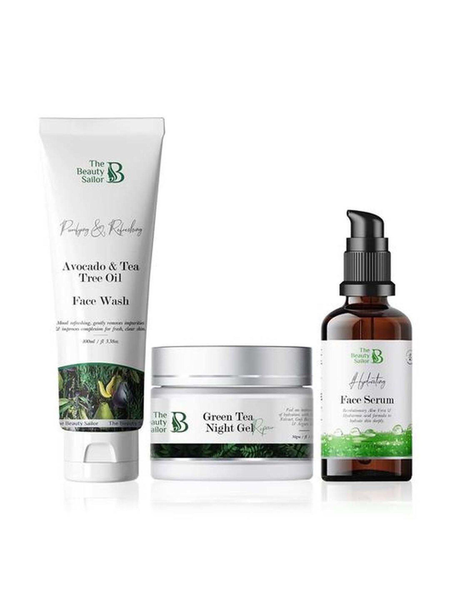 The Beauty Sailor Avocado & Tea Tree Oil Face Wash Face Serum & Green Tea Night Gel