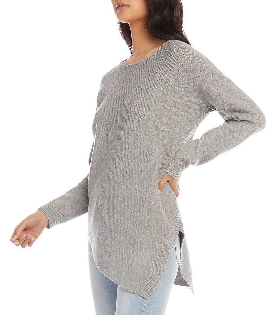 Karen Kane Long Sleeve Asymmetrical Hem Round Neck Sweater