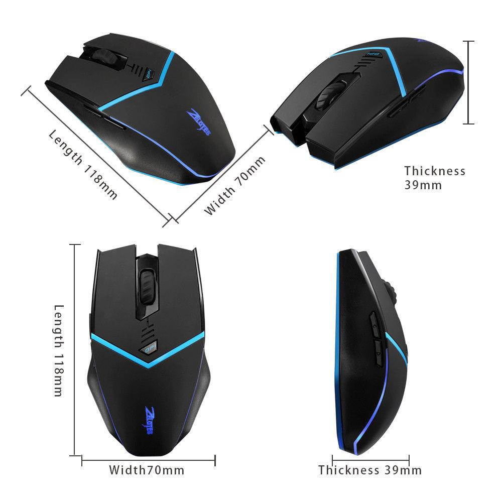 Zelotes F12 2400DPI Wireless Gaming Mouse LED Optical Mouse Mice For PC Laptop