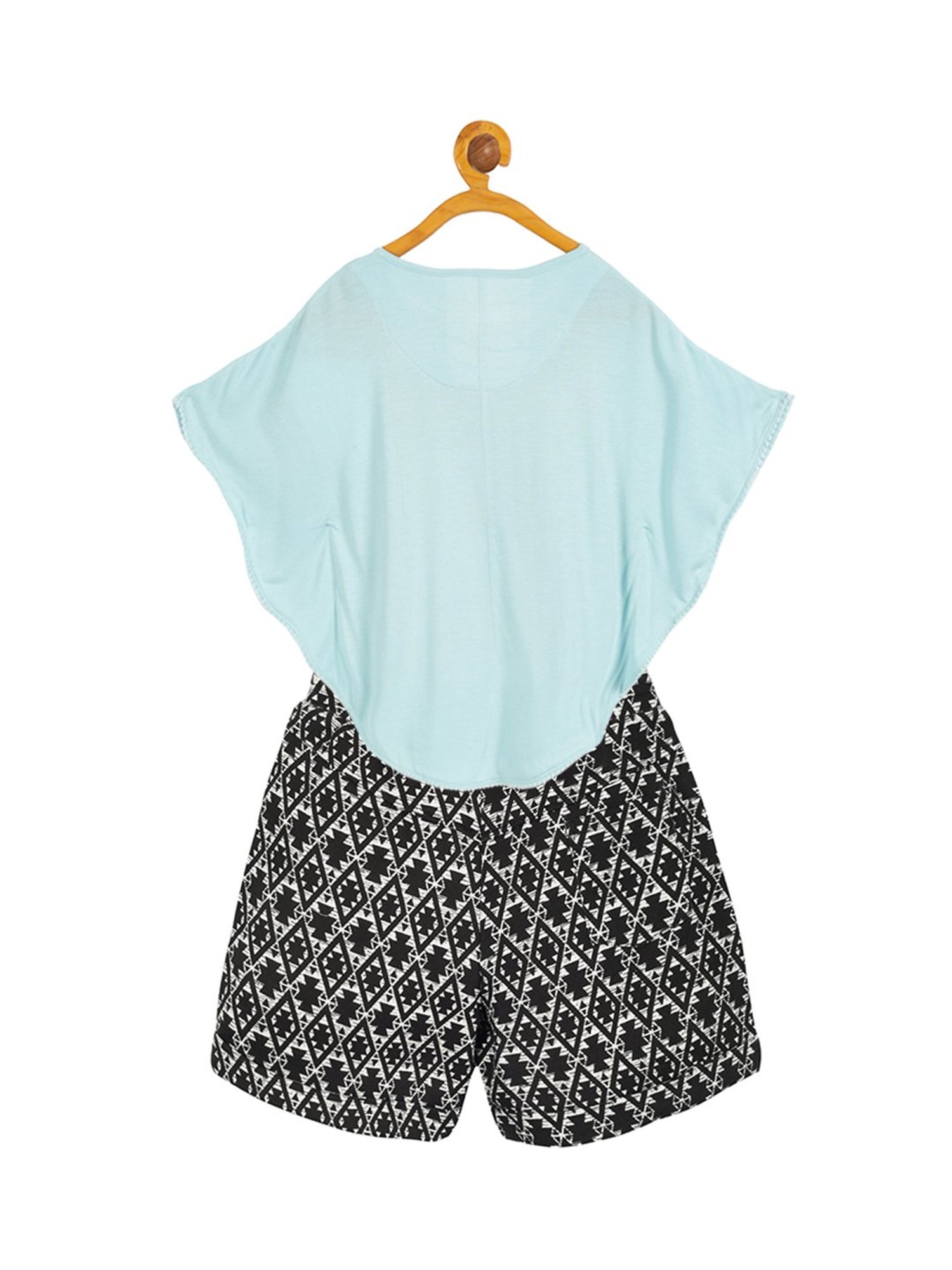 Plum Tree Kids Aqua Blue & Black Printed Poncho T-Shirt with Shorts