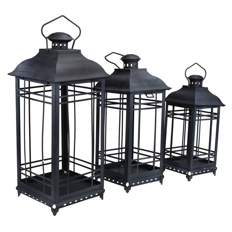 Melrose Set of 3 Gray and White Wash Mission Style Glass Pillar Candle Lanterns 21.75"