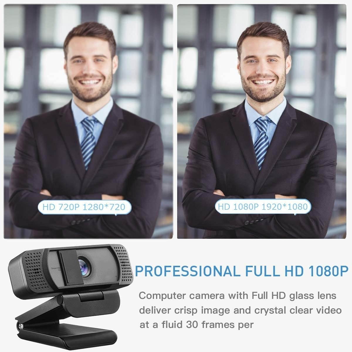 Webcam HD 1080p-Streaming Webcam with Privacy Cover for Desktop Computer PC,100&deg; Wide-Angle View with Stereo Microphone, USB Webcam Plug and Play,Low-Light Correction
