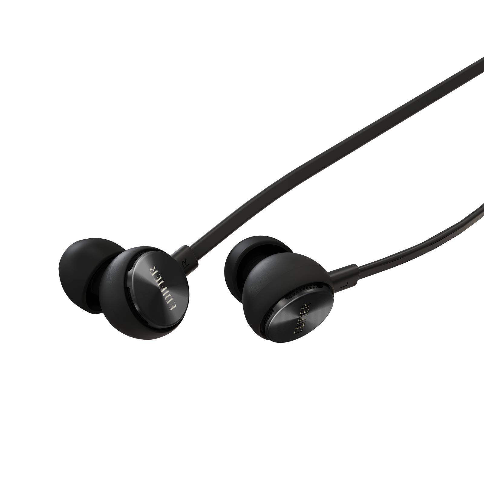 Edifier P293 Plus Headphones In-Ear Earphones Inline Volume Playback Controls Flat L Shaped Cable Comfortable Eartips - Black
