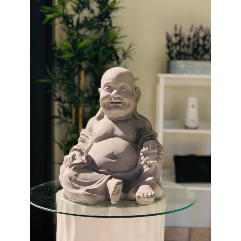 15.7" Concrete Lightweight Kante Indoor/Outdoor Sitting Happy Buddha Zen Statue Gray - Rosemead Home & Garden, Inc.