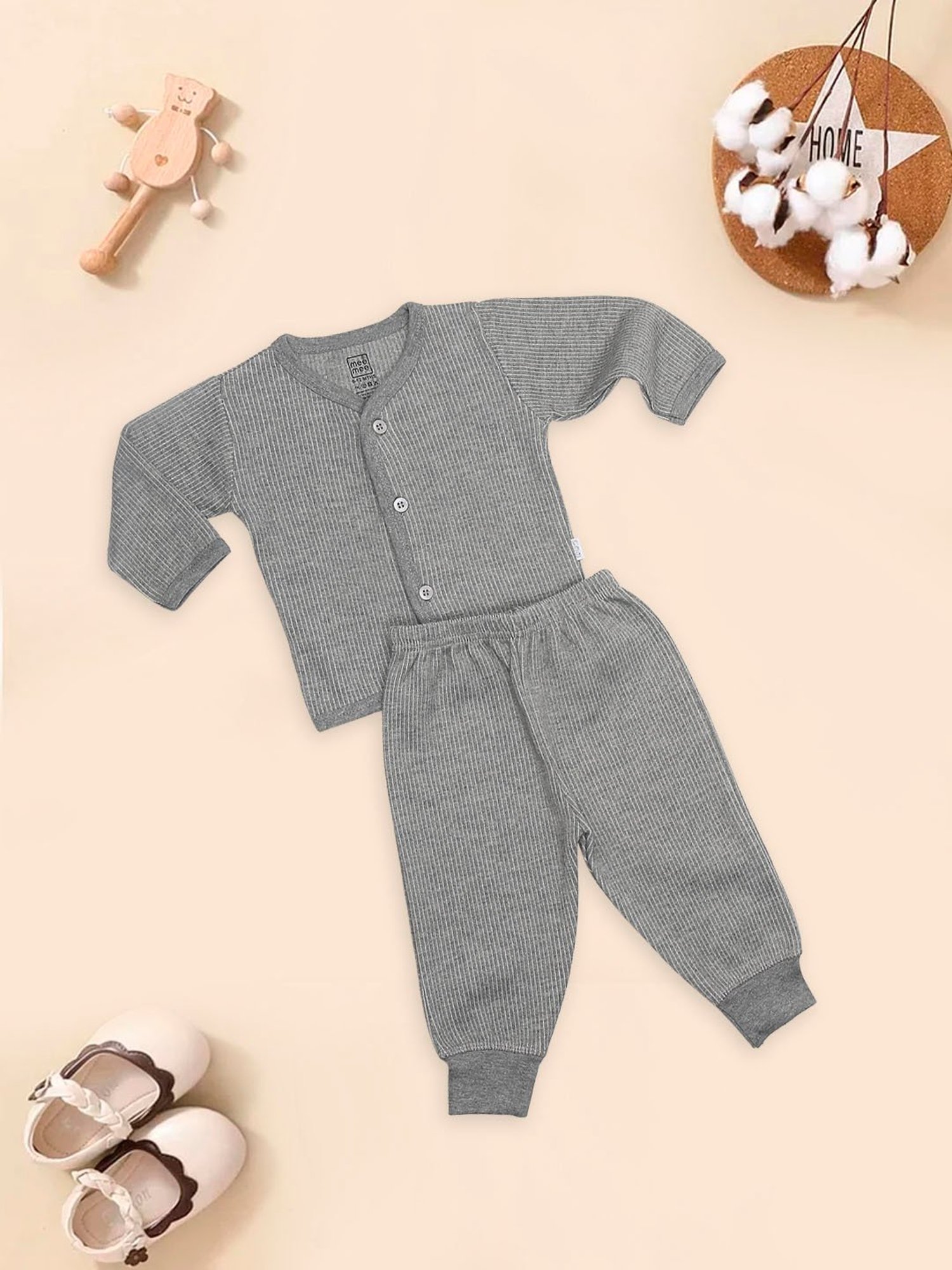 Mee Mee Kids Grey Textured Full Sleeves Thermal set