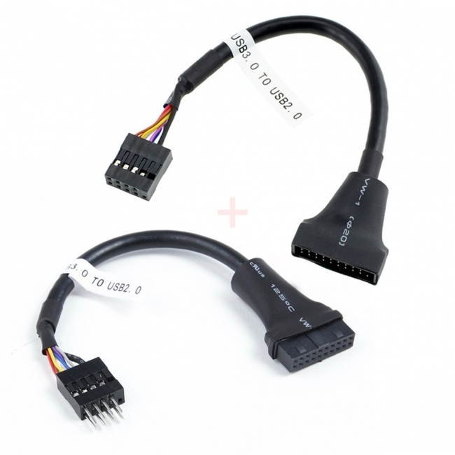 CY 2pcs USB 2.0 9Pin to USB 3.0 20pin Housing Header Female Cable Reversible for Motherboard