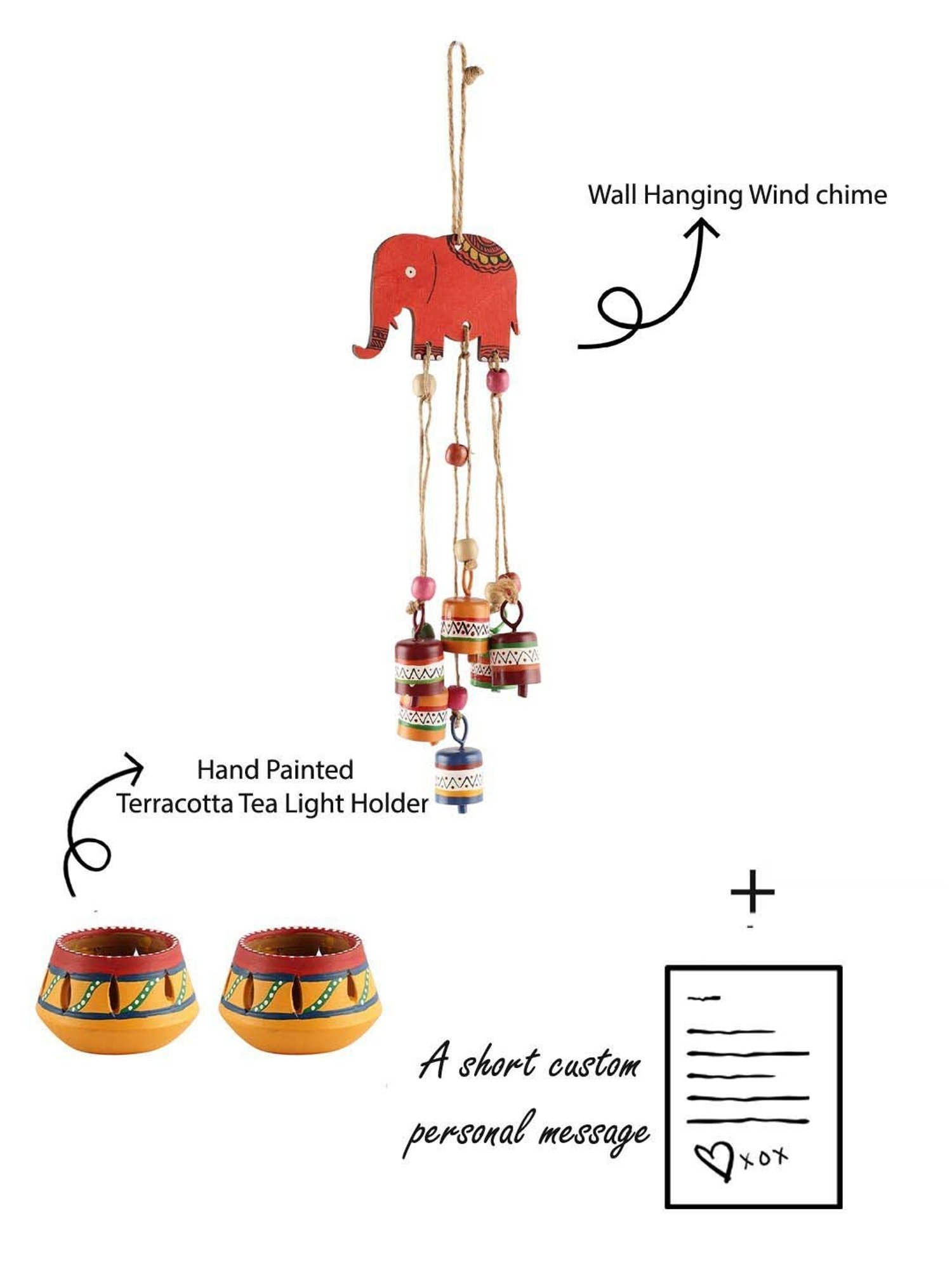 VarEesha Upahaar Multicolor Wood Wall Hanging Wind Chime with 2 Tea Light Holders