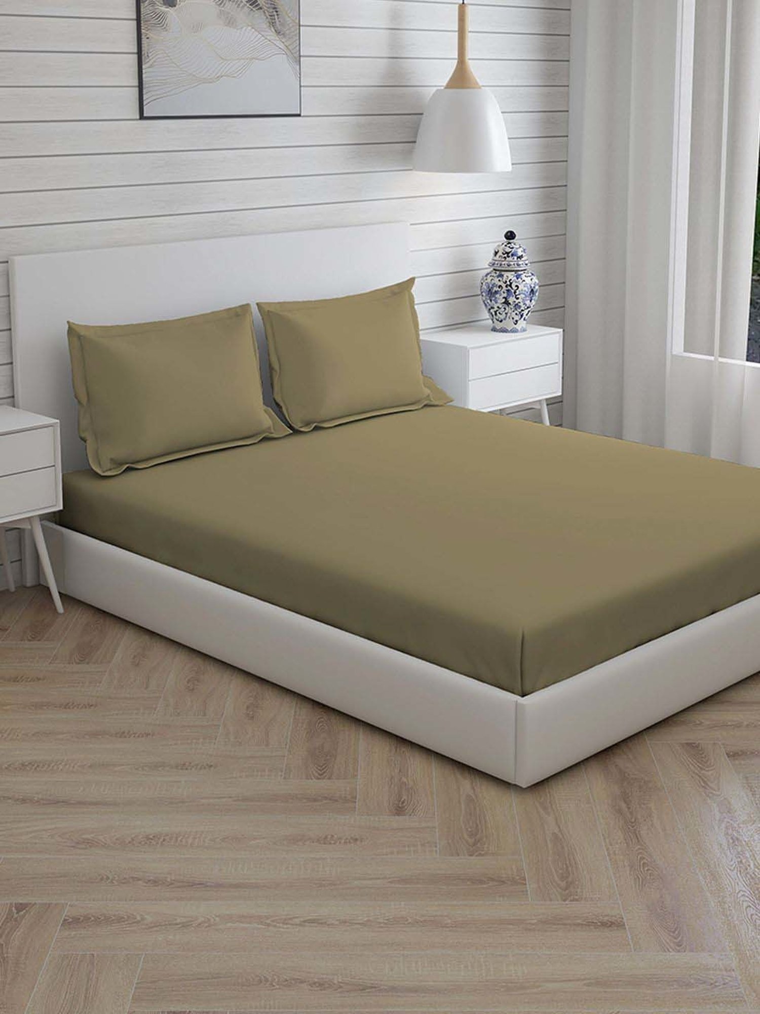 Boutique Living Pure Earth Brown Cotton 300 TC King Size Bed Sheet with Pillow Cover