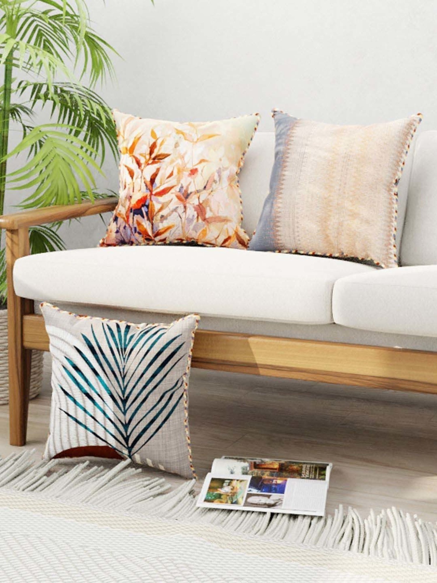 Bianca Suzane Earthy & Beige Micro Fiber Reversible Printed Cushion Covers - Set of 3