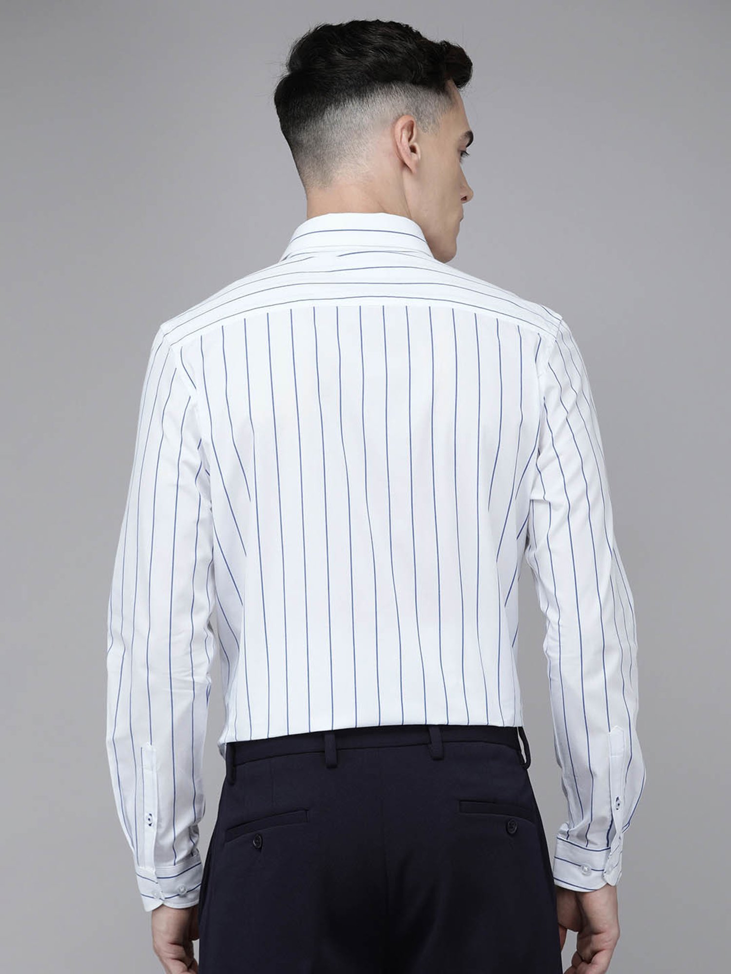 The Bear House White Slim Fit Striped Cotton Shirt