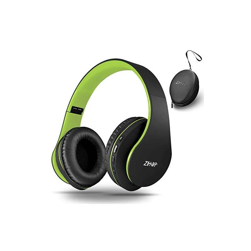 Bluetooth Headphones Over-Ear,  Foldable Wireless and Wired Stereo Headset Micro SD/TF, FM for Cell Phone,PC,Soft Earmuffs &Light Weight for Prolonged Waring(Black/Green)