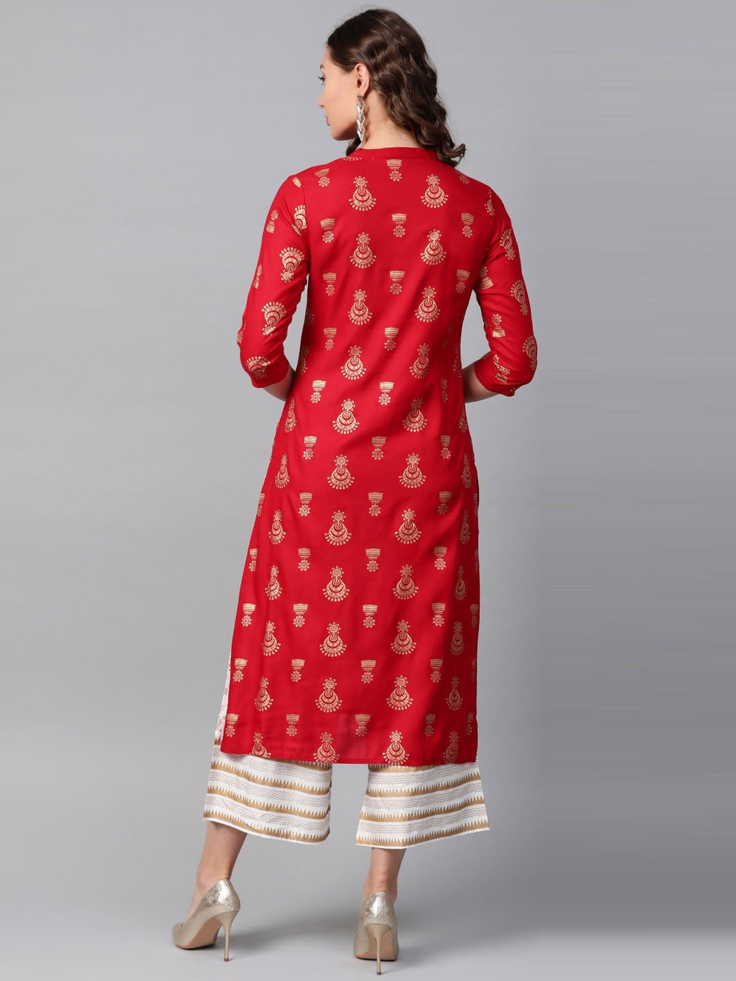 Anubhutee Maroon & White Printed Kurta Palazzo Set