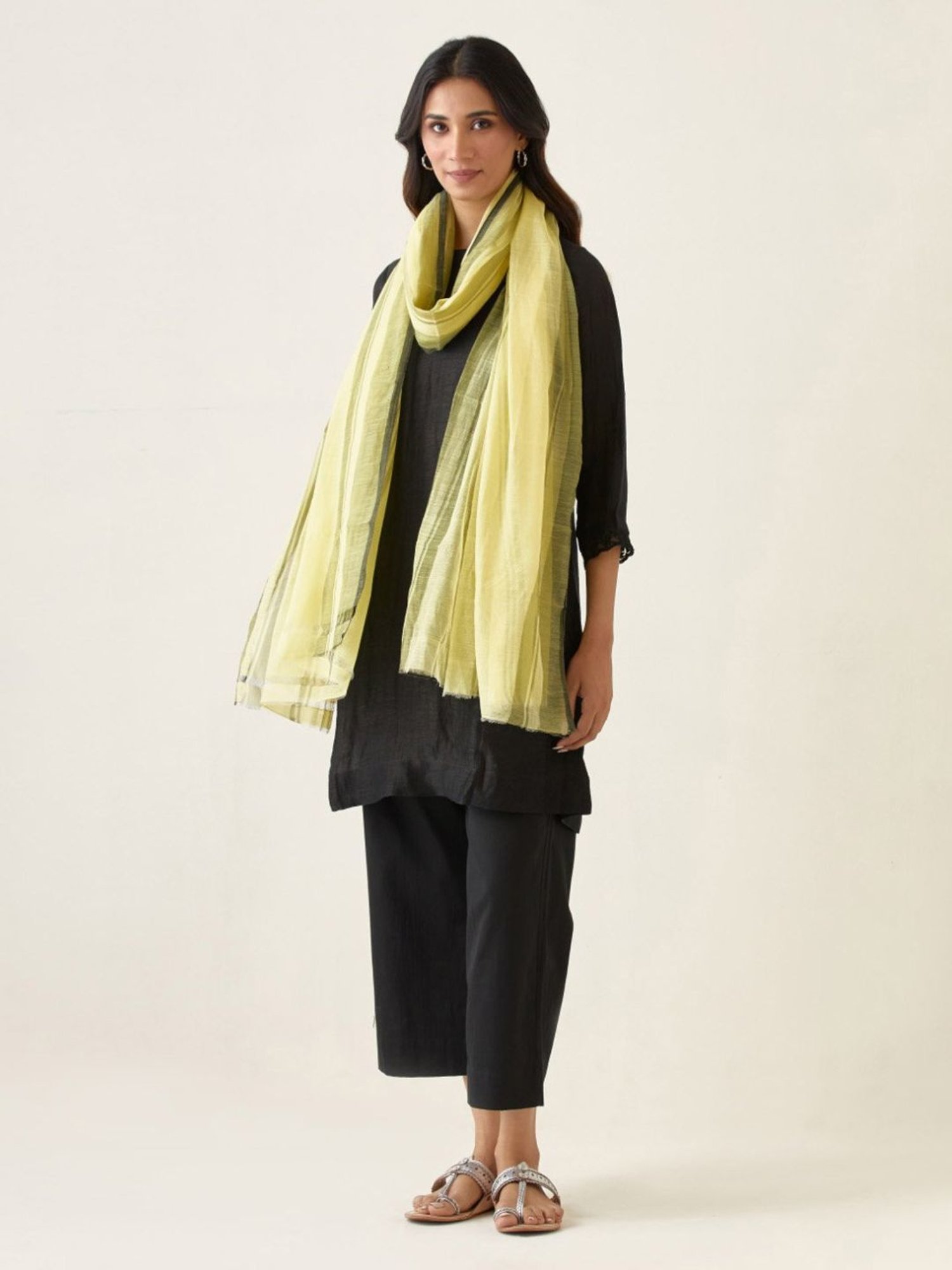 Vinusto Black & Lemon Yellow Summer Nostalgia Kurta with Pant and Dupatta with Slip