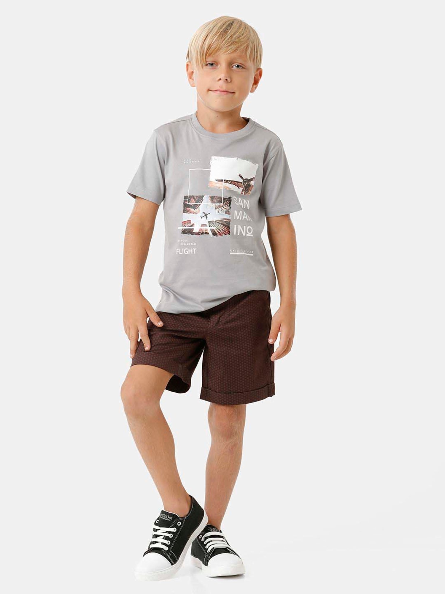 Kate & Oscar Kids Sleet Grey Cotton Printed T-Shirt