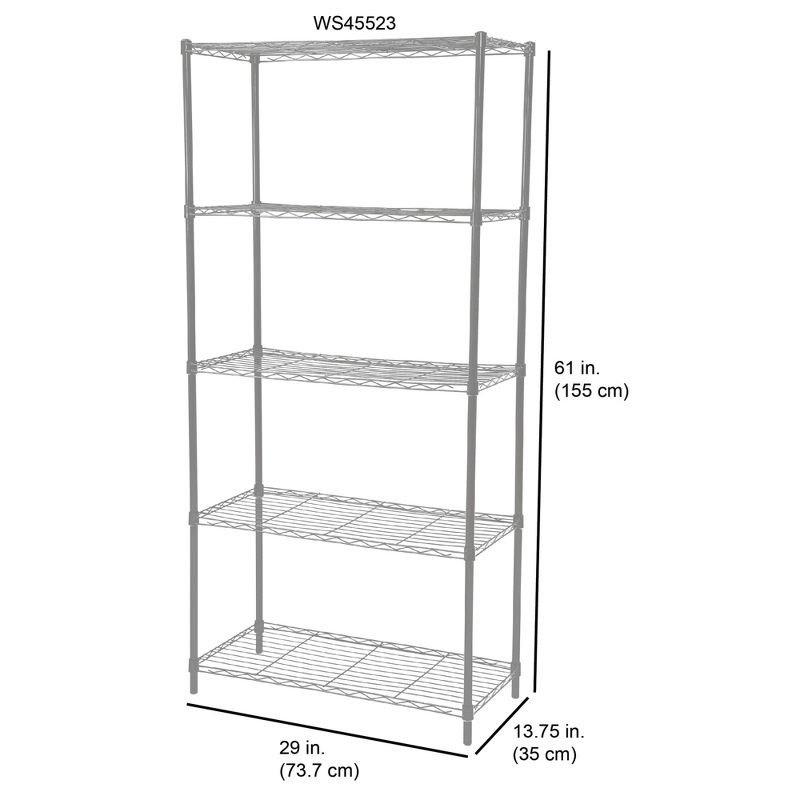 Home Basics 5 Tier Wide Wire Steel Wire Shelf, Grey