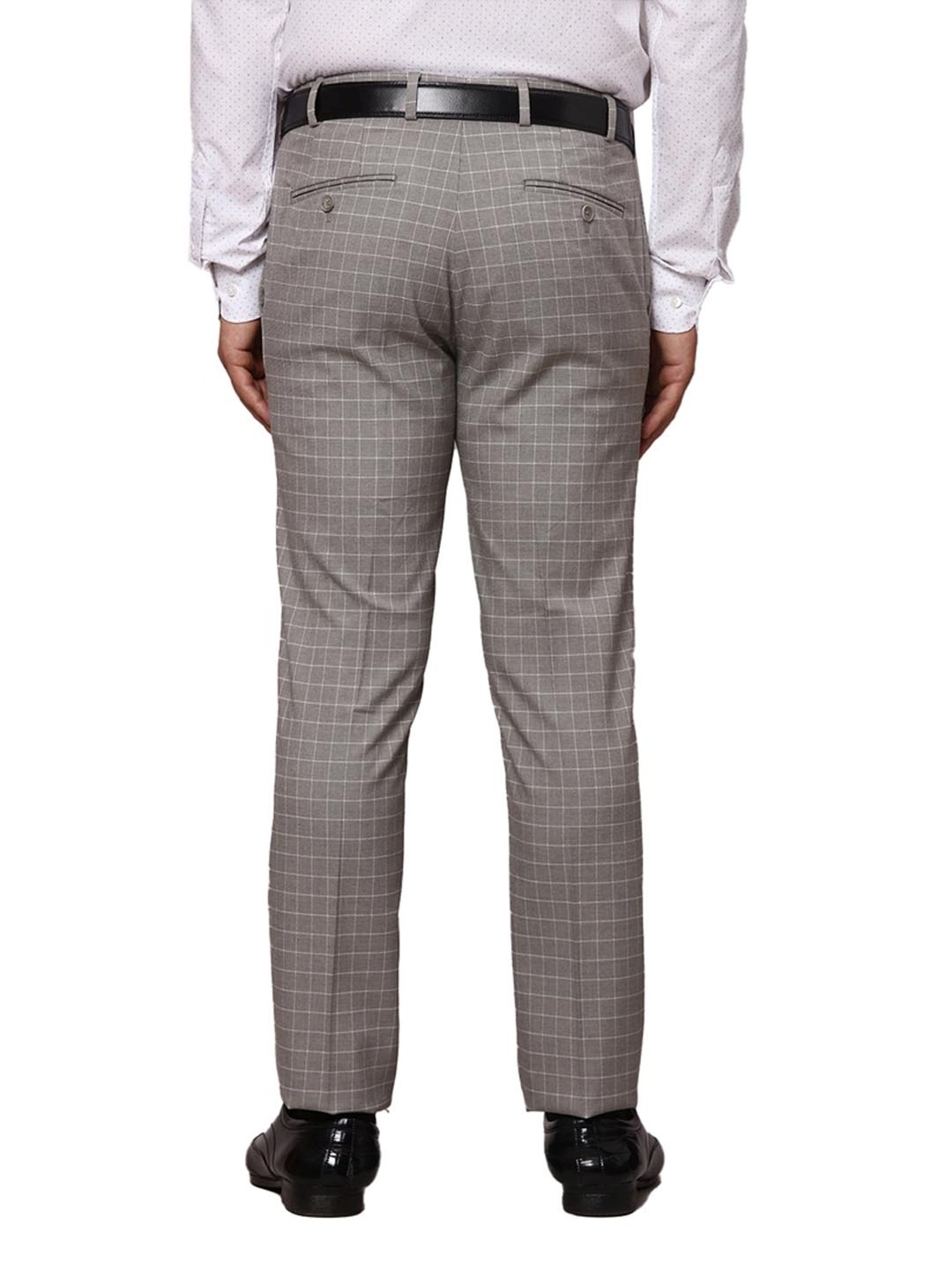 Park Avenue Dark Grey Super Slim Fit Checks Trousers