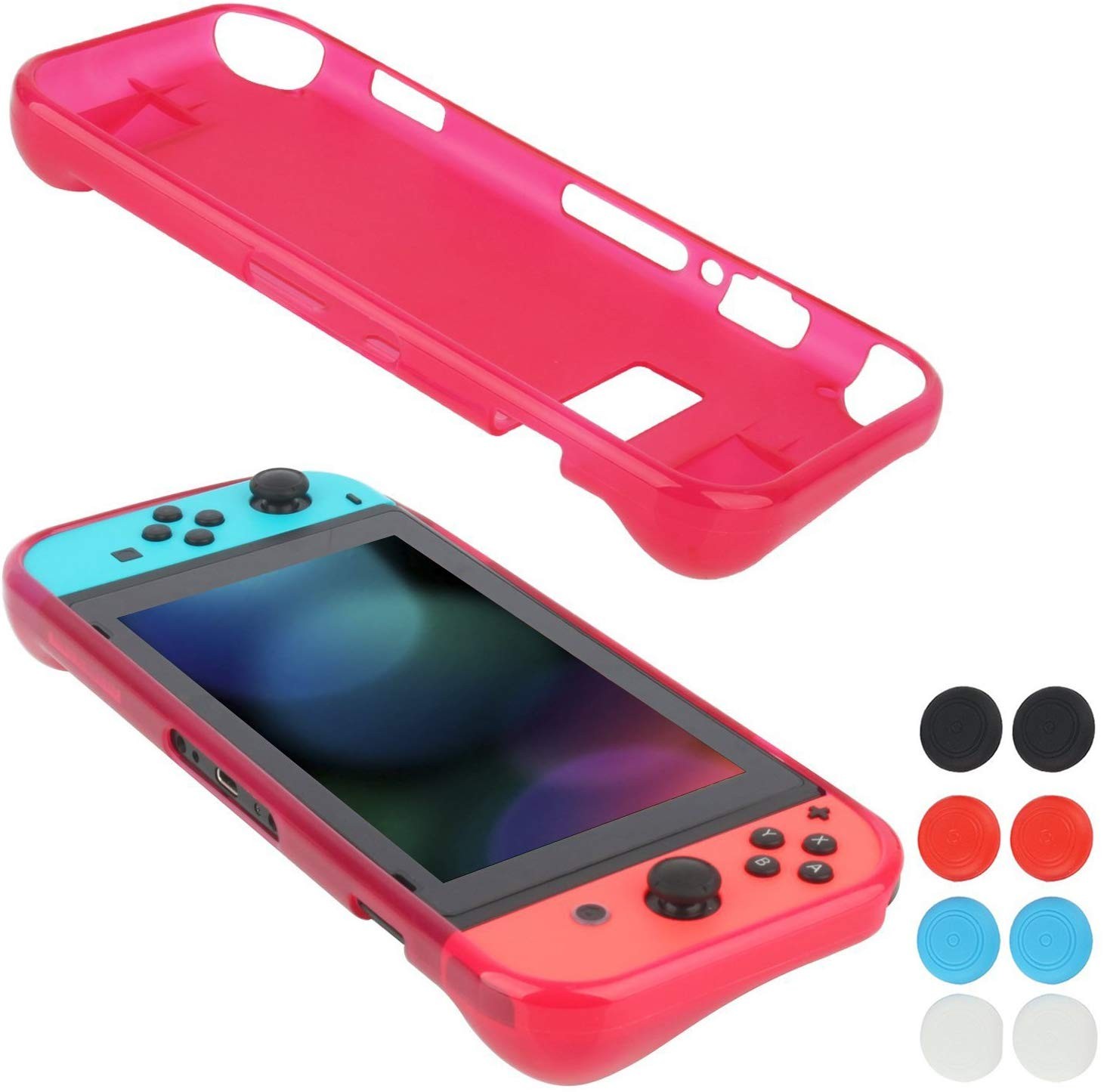 Protective Case Cover for Nintendo Switch Comfortable Soft TPU Grip Case and Ergonomic Anti-Scratch Shock-Absorption Cover for Nintendo Switch 2017 with 8 Thumb Grips Caps