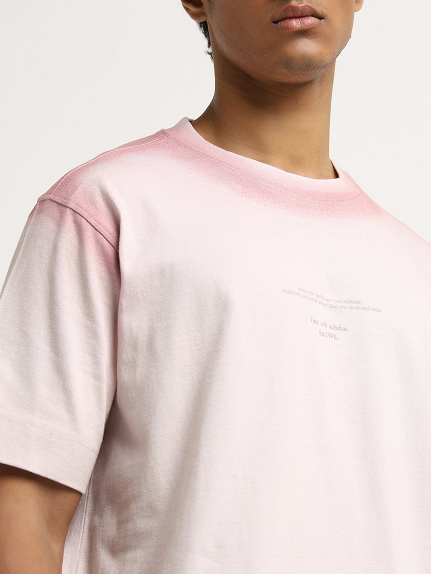 Studiofit by Westside Light Pink Text Design Relaxed-Fit T-Shirt