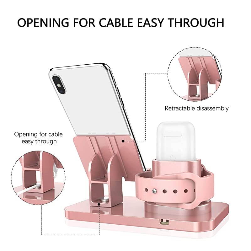 3 in 1 Charging Stand for Apple Watch Series 5432 Airpods 21 Compatible with iPhone 12 Pro 2020 11 SE XS MAX XR XS 8 7 6 6 Plus 5s iPad Tablet Stand Original Cable RequiredRose Gold