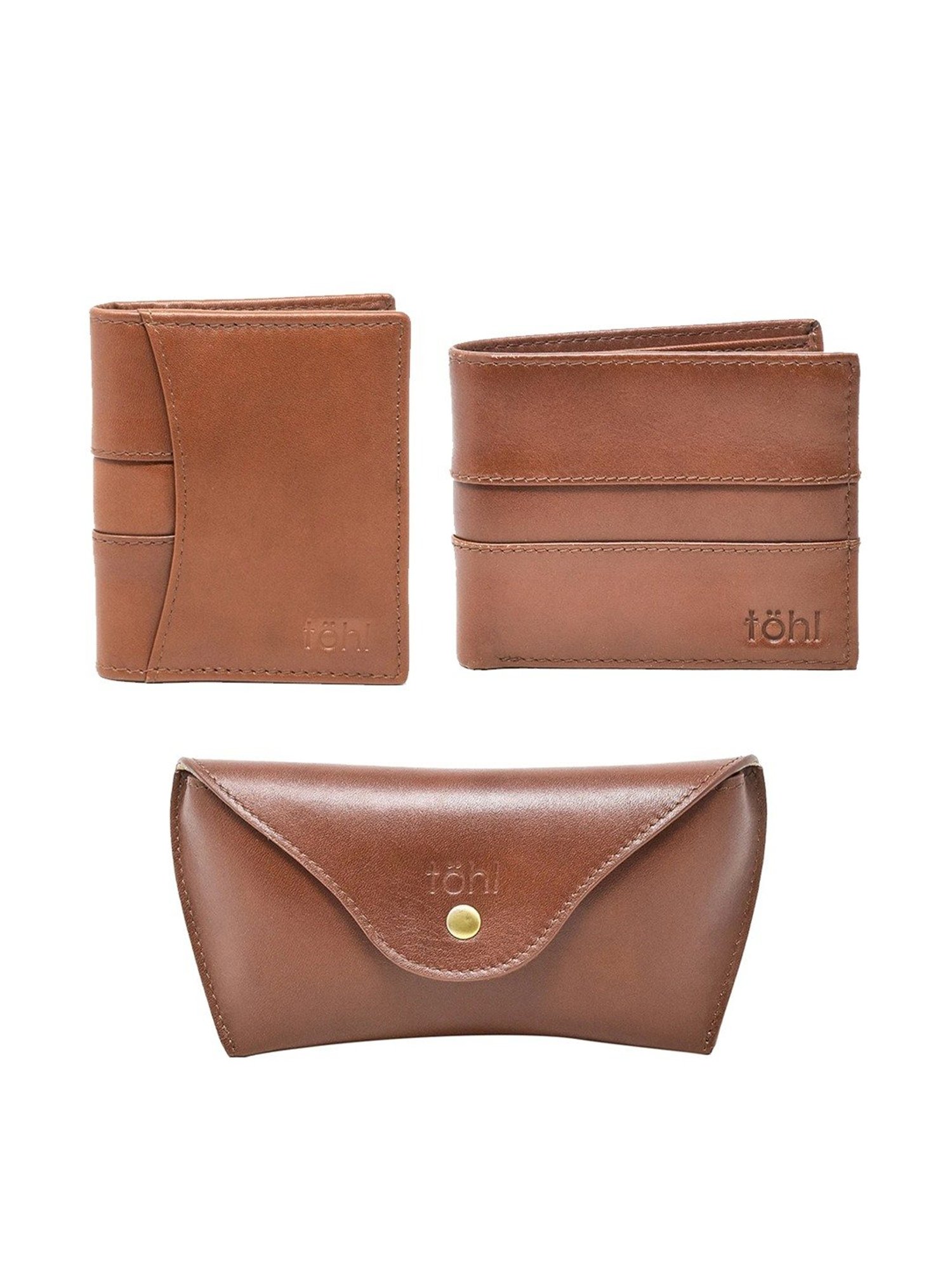 Tohl Volterra Tan Casual Leather Bi-Fold Wallet,Card Holder & Eyewear Case Set for Men