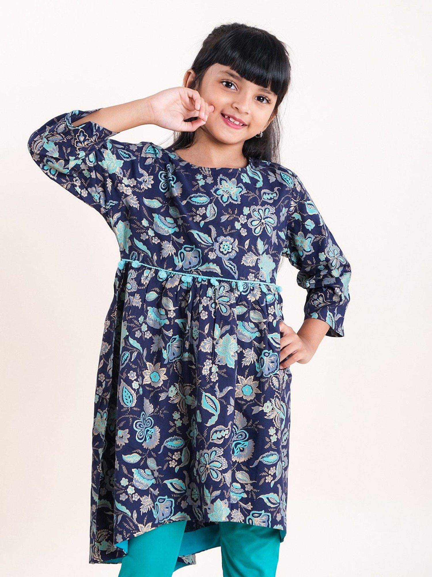 Peppermint Kids Navy Regular Fit Kurta Set
