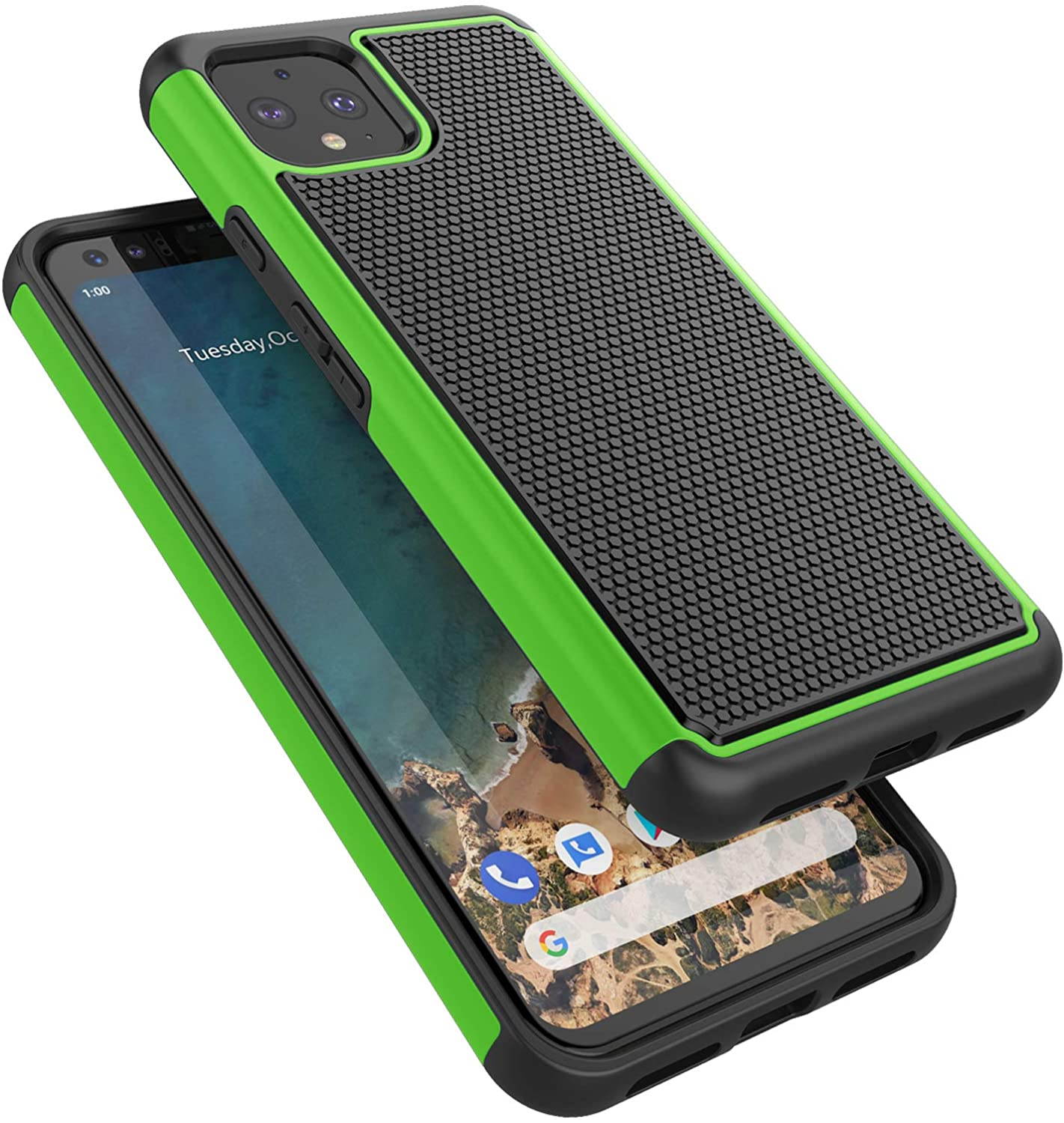 Google Pixel 4 XL Case, 2019 Google Pixel 4XL Cute Case, Tekcoo [Tmajor] Shock Absorbing [Green] Rubber Silicone & Plastic Scratch Resistant Bumper Grip Sturdy Hard Phone Cases Cover