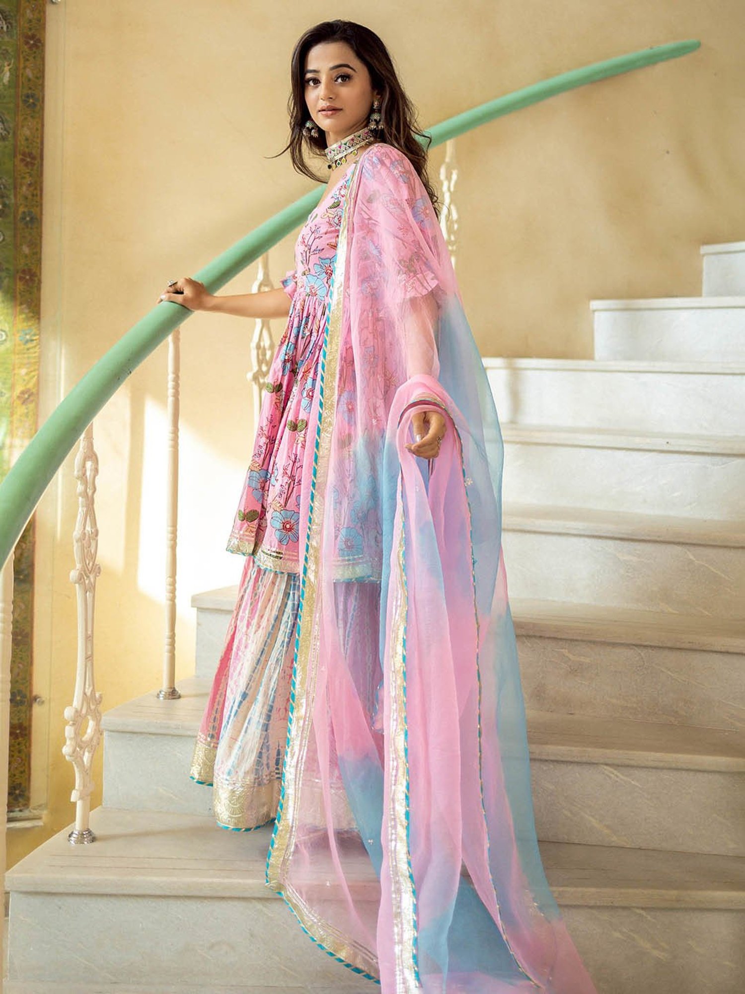 AACHHO Pink Gulbahaar Shibori Sharara Set
