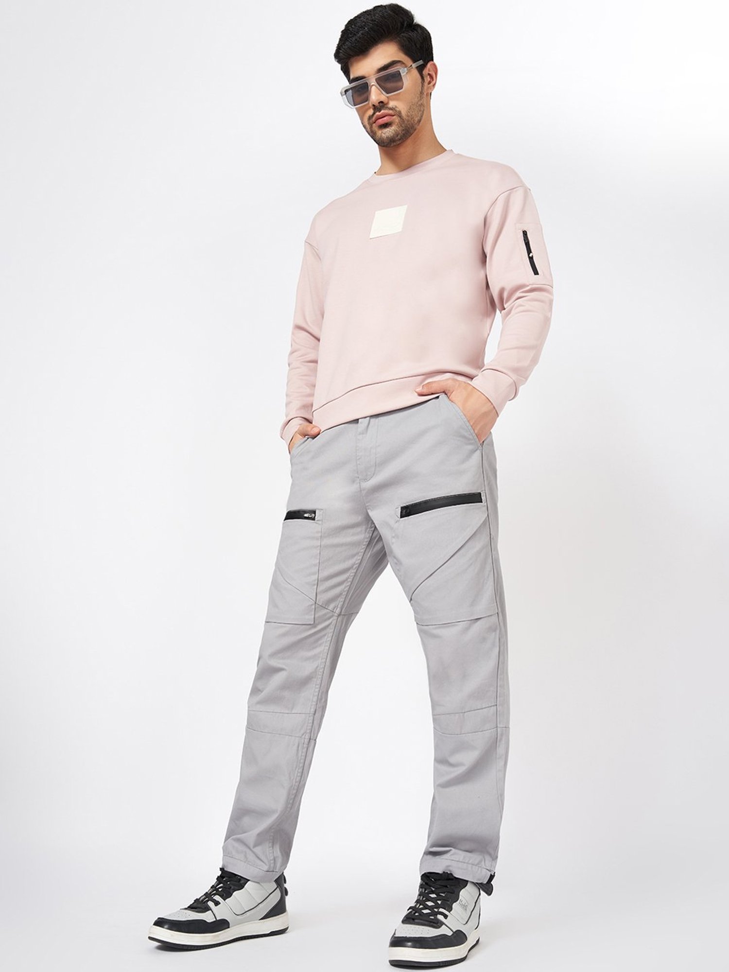 Street 808 by Pantaloons Gray Dawn Cotton Regular Fit Solid Trackpant
