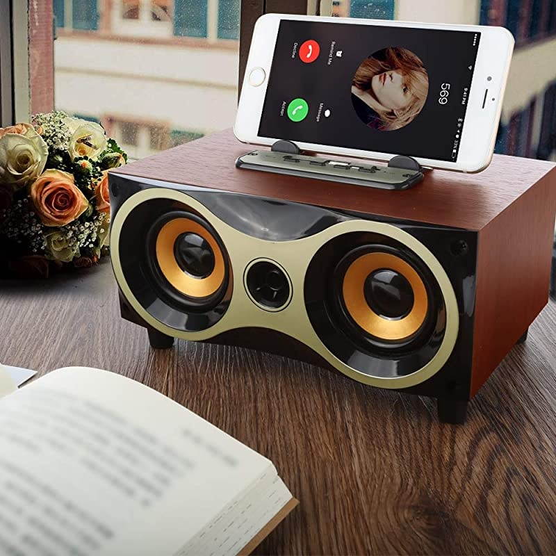 Desktop Wooden Wireless Bluetooth Portable Speaker with HD Sound and Bass Support Mobile Phone Stand USB TF Card FM Radio OwlShaped Speakers for Camping Biking Partying Travel