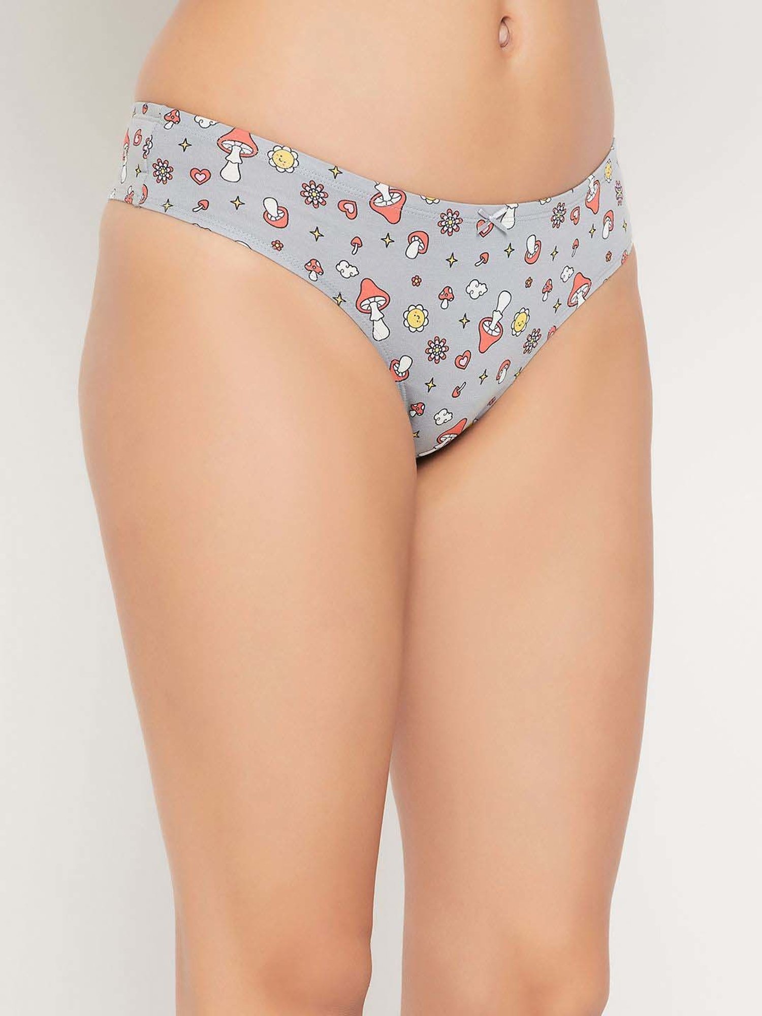 Clovia White & Grey Cotton Printed Hipster Panty - Pack Of 5