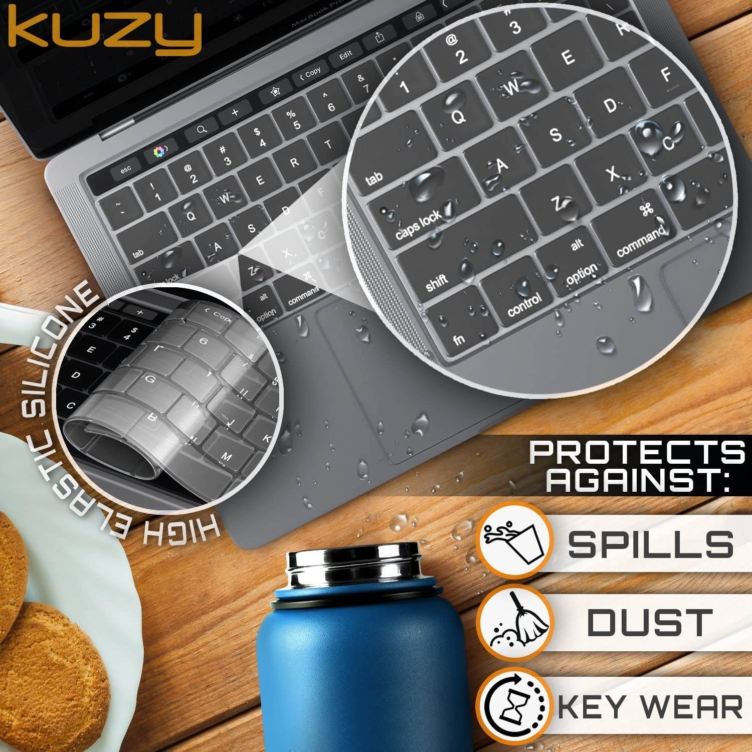 Kuzy MacBook Pro Keyboard Cover with Touch Bar for 13 and 15 inch 2019 2018 2017 2016 Apple Model A2159, A1989, A1990, A1706, A1707 Silicone Skin Protector, Transparent Clear