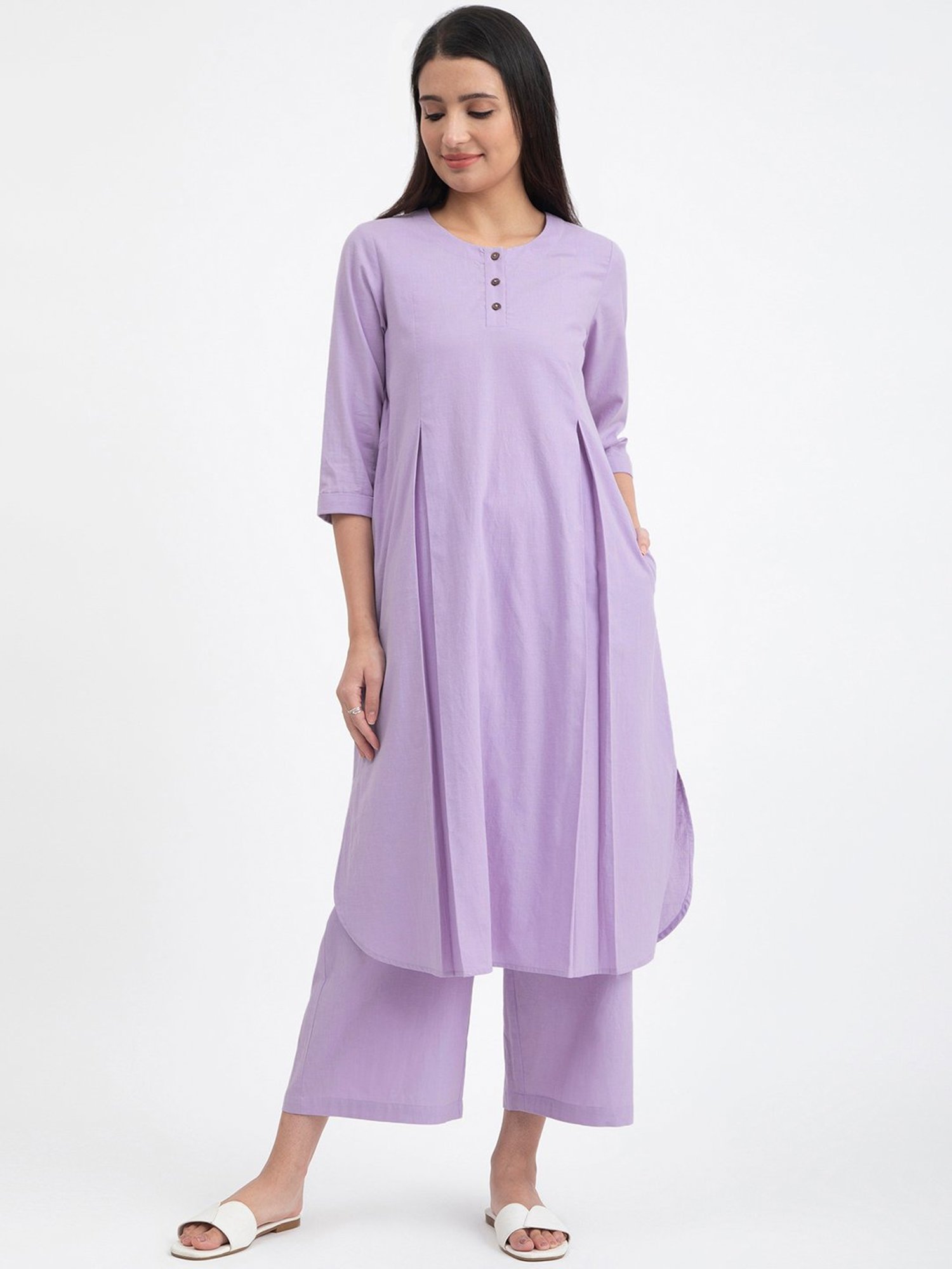 Pink Fort Lavender Cotton Relaxed Fit Kurta