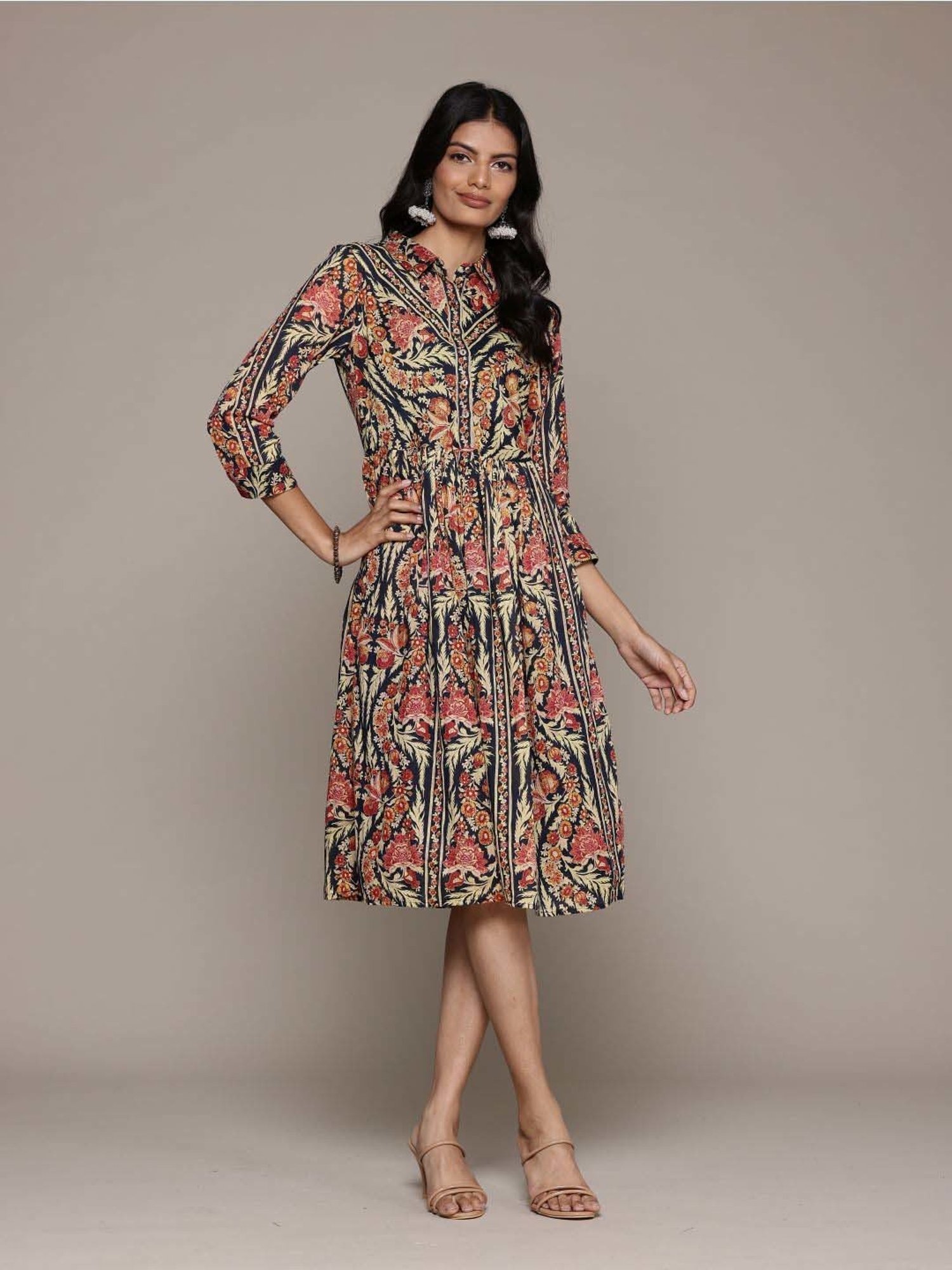 AARKE RITU KUMAR Pink Cotton Printed A-Line Dress