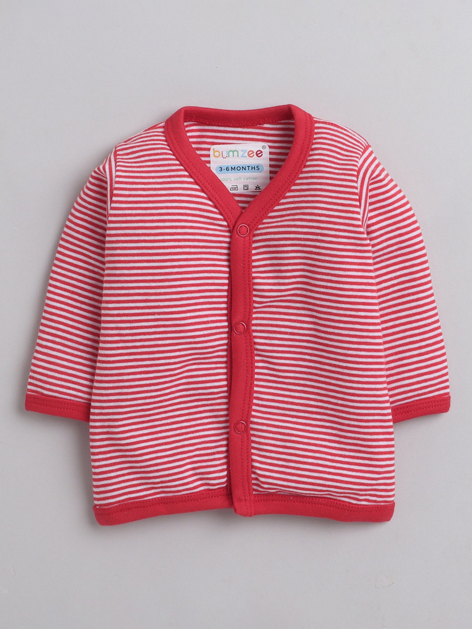 Bumzee Kids Red & White Printed Full Sleeves Jhablas (Pack Of 3)