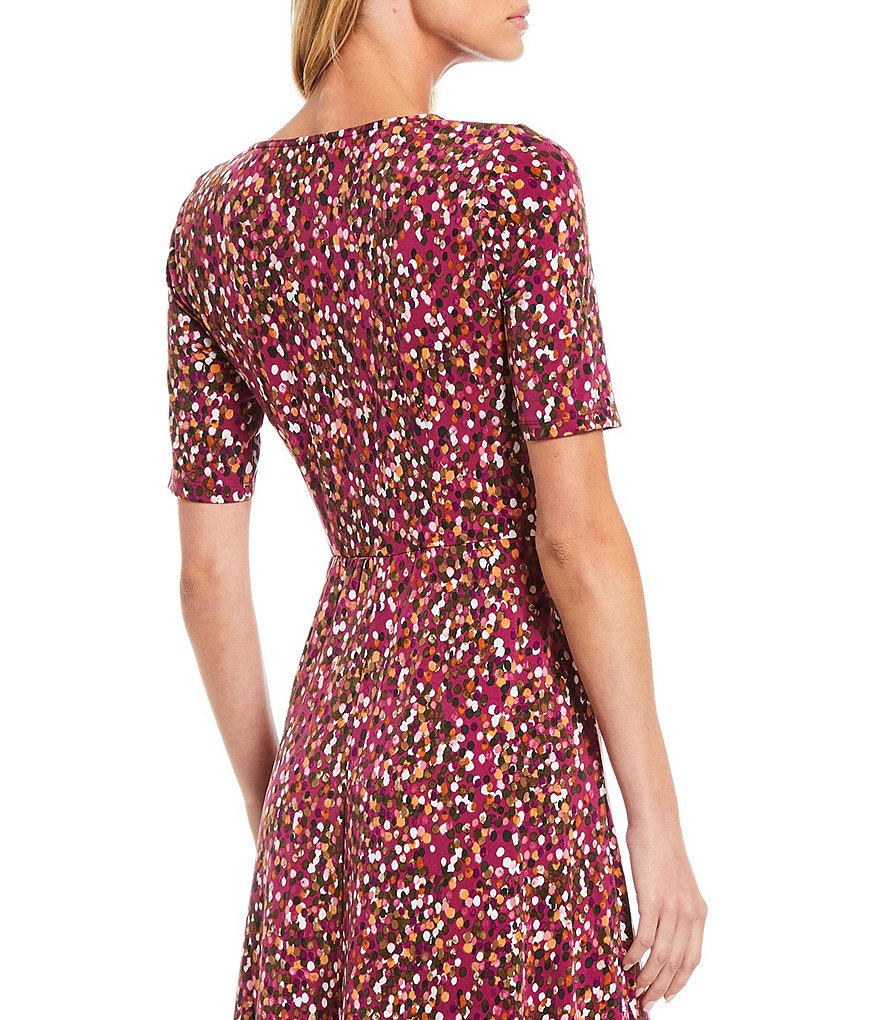 London Times Petite Size Printed Elbow Sleeve A-Line Matte Jersey Dress