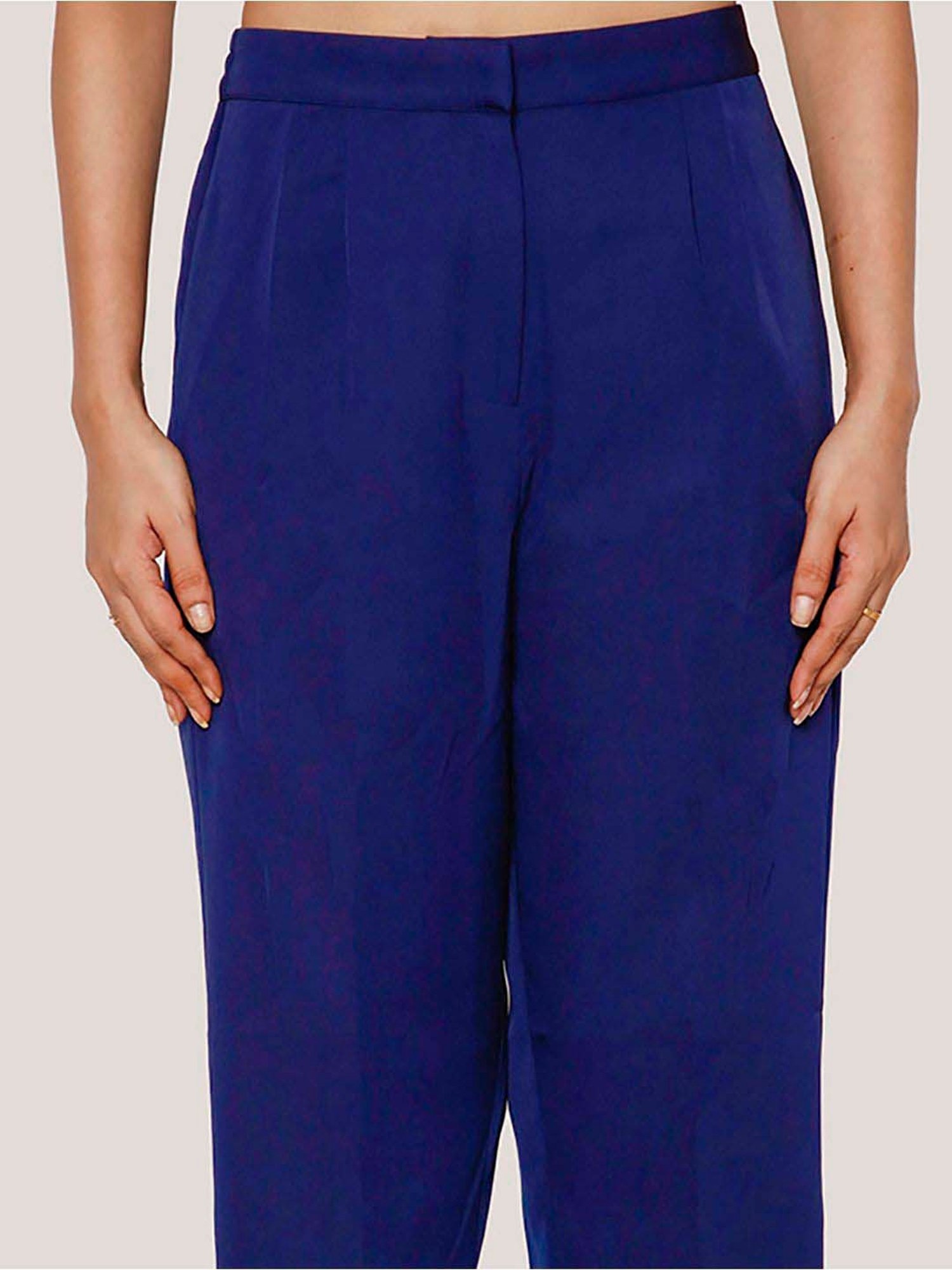Zink London Navy Regular Fit Formal Trousers